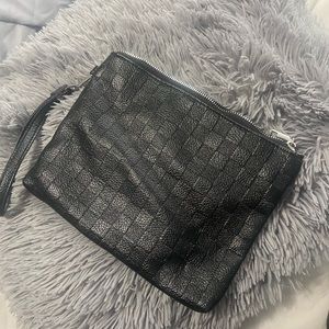 Black leather wrist bag